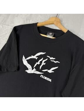 Vintage New Balance Florida Seagull Graphic T-Shirt Black Made USA Men Size L